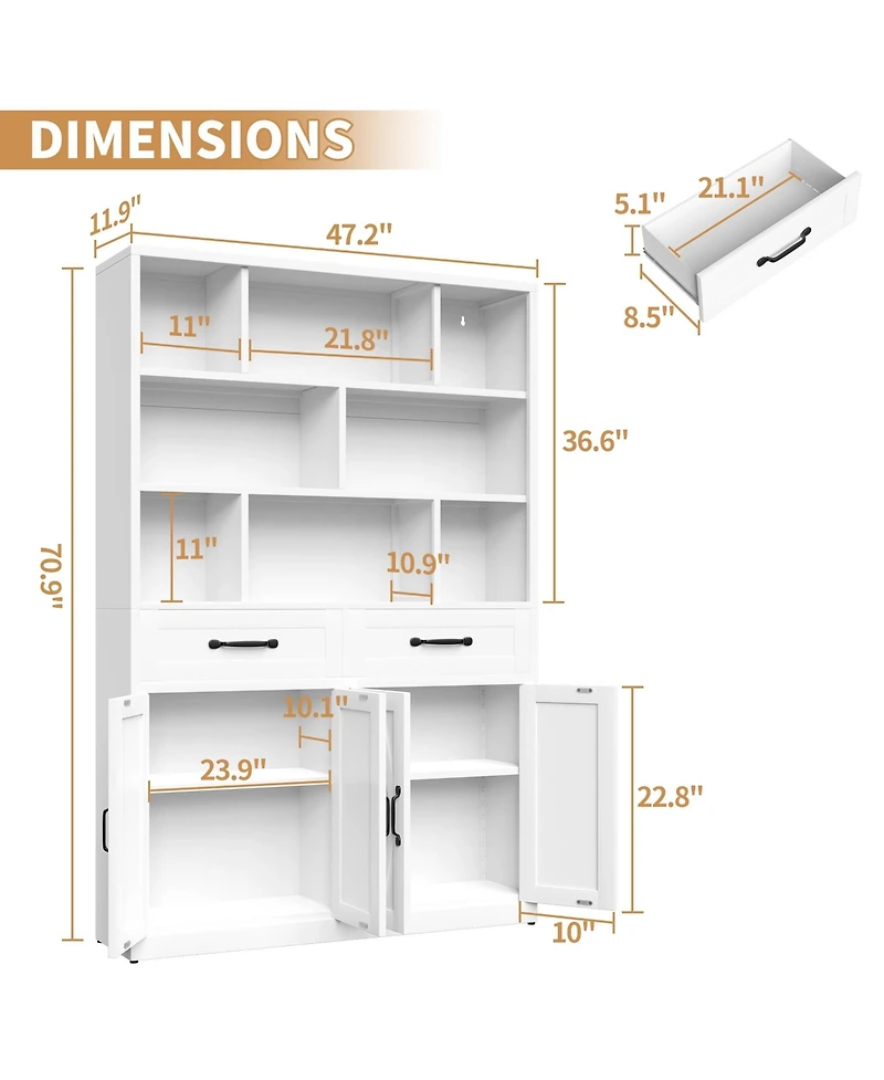 Boyel Living Tall Bookcase Storage Cabinet with Drawers and Doors Metal Organizer