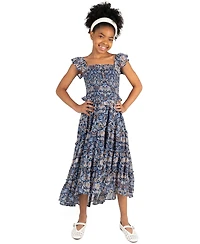 Rare Editions Girls' 7-16 Floral Print Sleeveless Dress and Denim Vest, 2-Piece Set