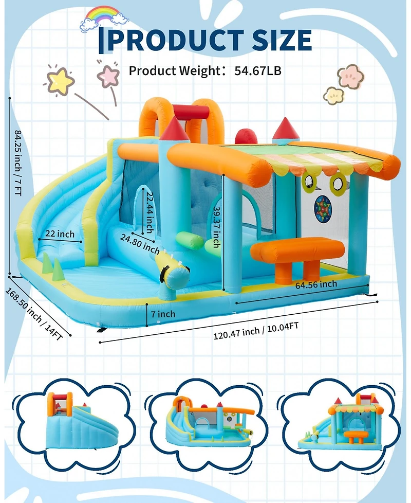 homfan 12-in-1 Inflatable Bounce House With Slide and Water Play, For 2-8 Kids, Ages 3+