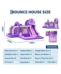 homfan Dinosaur Bounce House, 148"L x 150"W x 100"H, Oxford Cloth with Slide & Climbing Wall, 250 Lbs Capacity, Ages 3+
