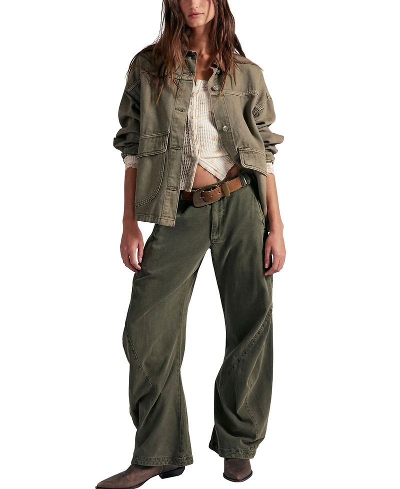 Free People Women's Mid-Rise Slouchy Barrel-Leg Trousers