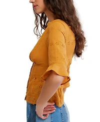 Free People Women's Eyelet Lace Embroidered Button-Front Blouse