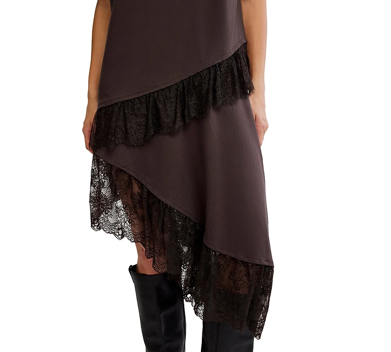 Free People Women's Lace-Trim Contrast Short-Sleeve Top