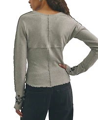 Free People Women's Olivia Ribbed Embroidered Long-Sleeve Top