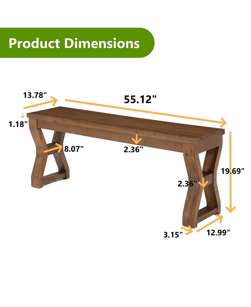 Tribesigns 55" Solid Wood Dining Bench for 2-3 People, Farmhouse Rustic Kitchen Bench, Wooden Bench for Kitchen, Dining Room, Living Room