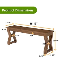 Tribesigns 55" Solid Wood Dining Bench for 2-3 People, Farmhouse Rustic Kitchen Bench, Wooden Bench for Kitchen, Dining Room, Living Room