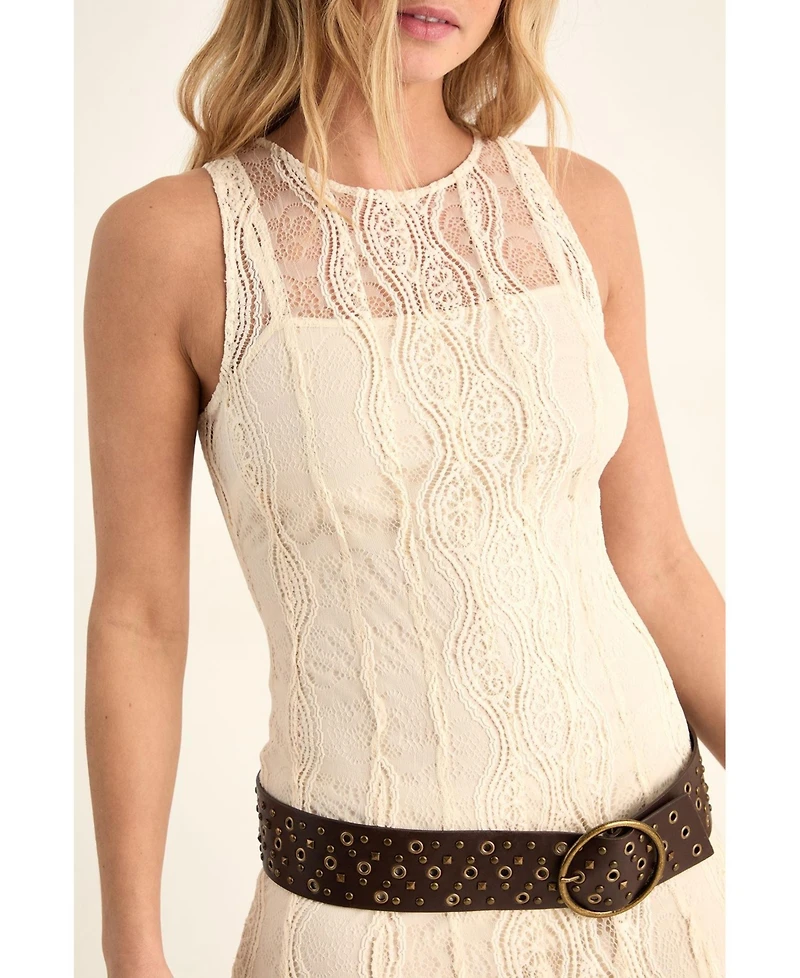 Nasty Gal Women's High Neck Lace Godet Hem Maxi Dress