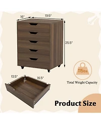 Mecale 5-Drawer Mobile File Cabinet with Lockable Casters, Walnut