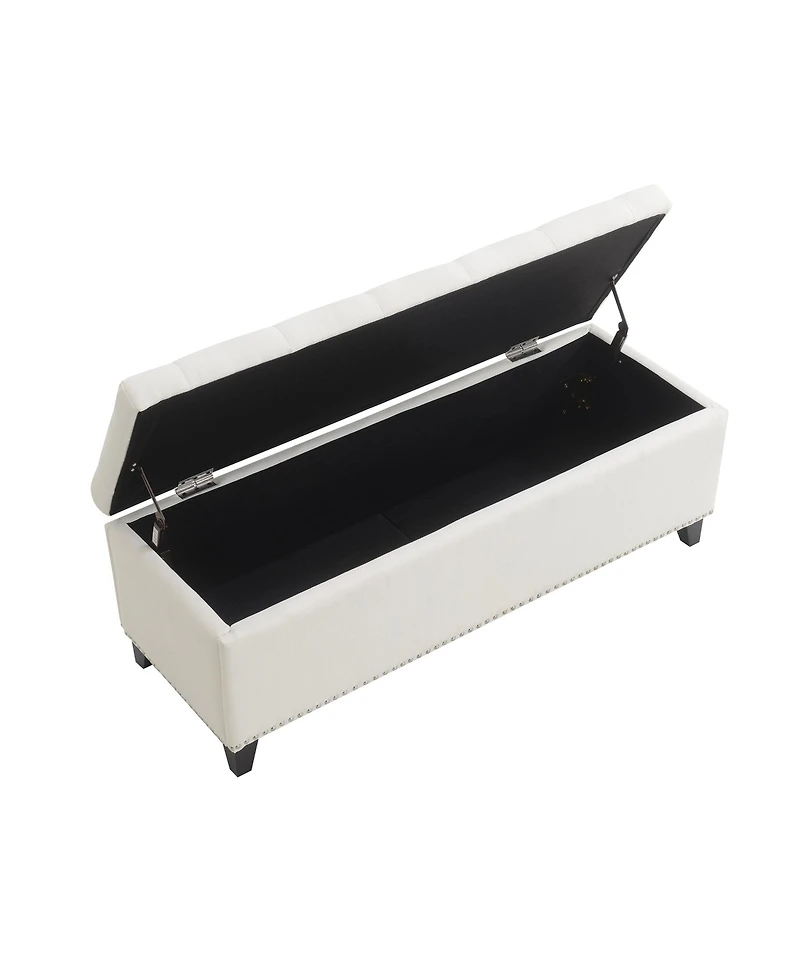 sumyeg 47.5-Inch Storage Ottoman Bench with Safety Hinge and Button-Tufted Linen Upholstery