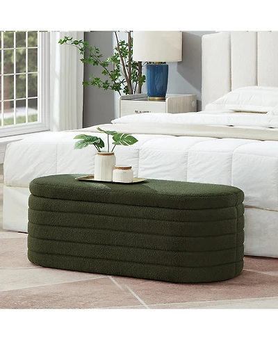sumyeg Modern Oval Storage Ottoman Bench with Upholstered Boucle Fabric and Safety Hinge