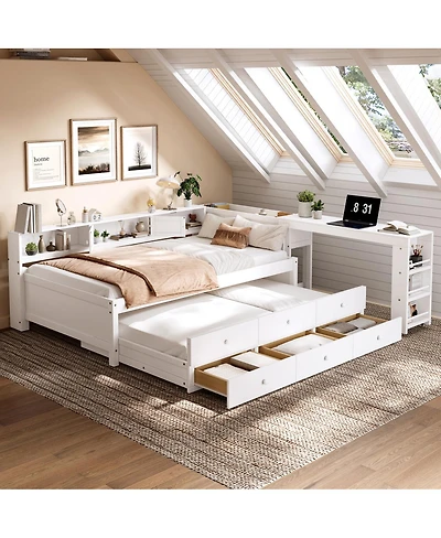 Streamdale Furniture Twin Daybed With Trundle, Storage, Shelves and Desk