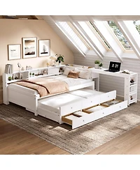 Streamdale Furniture Twin Daybed With Trundle, Storage, Shelves and Desk