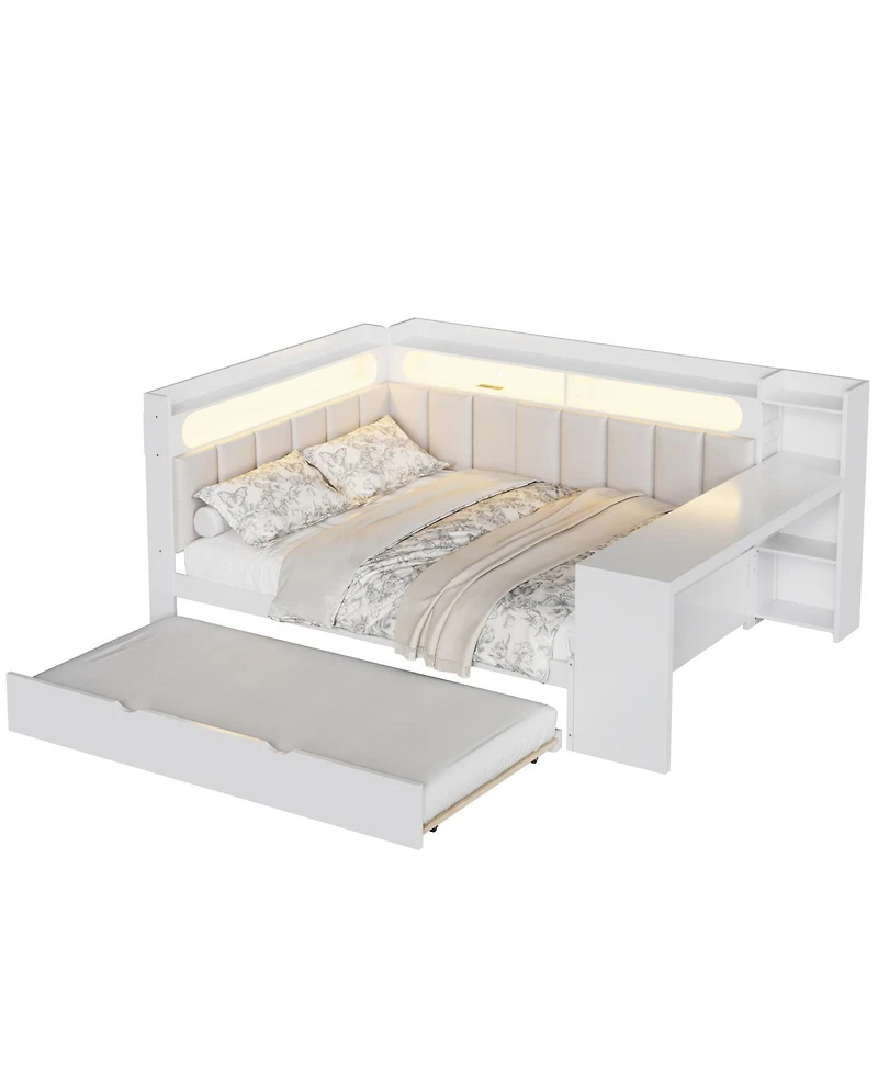Streamdale Furniture Daybed with Storage, Trundle, Charging, Led, Desk