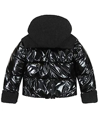 Sam Edelman Girls' 7-16 Metallic with Sherpa Hybrid Hooded Jacket