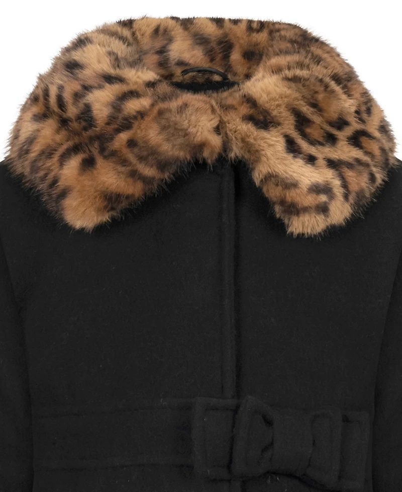 S Rothschild & Co Toddler Girls' 2T-5T Long-Sleeve Bow Waist Coat With Fur Collar