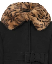 S Rothschild & Co Toddler Girls' 2T-5T Long-Sleeve Bow Waist Coat With Fur Collar