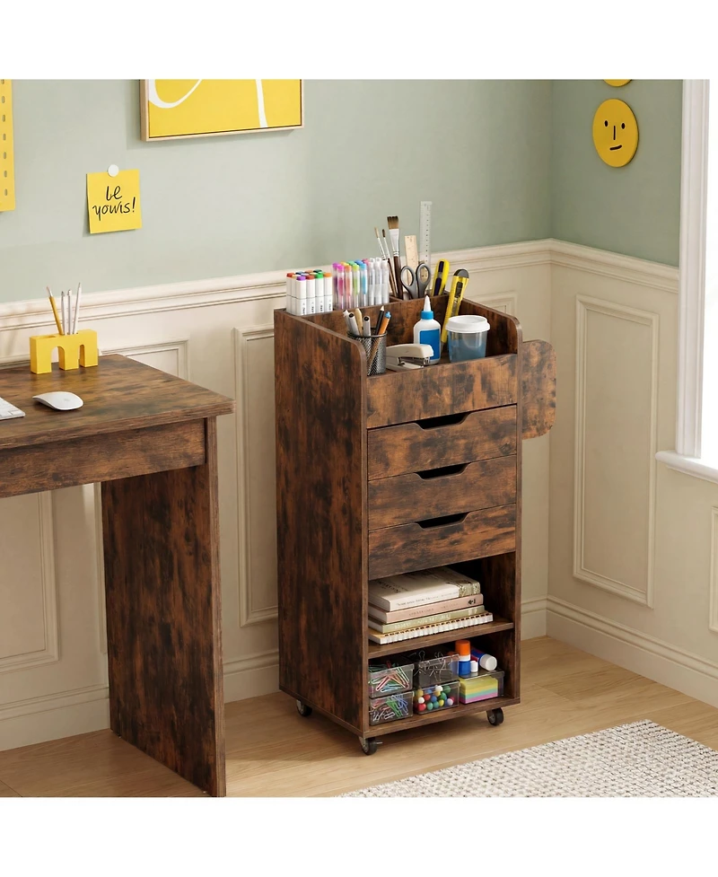 Costway Paper Storage Cart, Rolling Gift Wrap Station with 3 Drawers and Adjustable Shelf