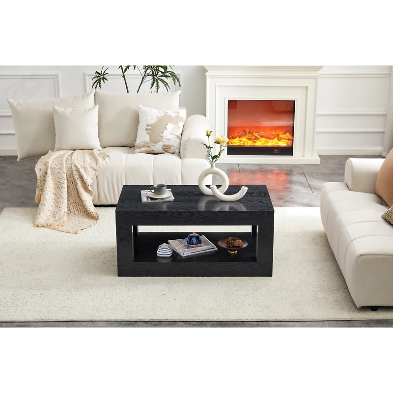 Streamdale Furniture Modern 2-Tier Rectangular Coffee Table with Open Storage Shelf