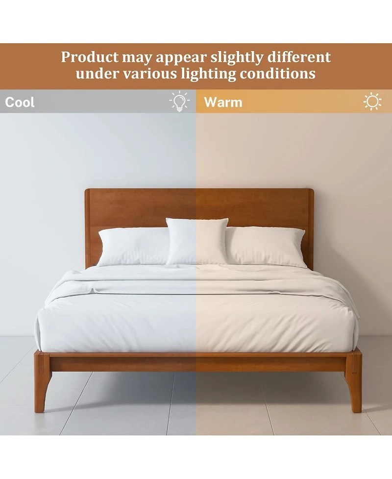 Streamdale Furniture Mid-Century Modern 12'' Bamboo Queen Platform Bed with Wood Slat Support