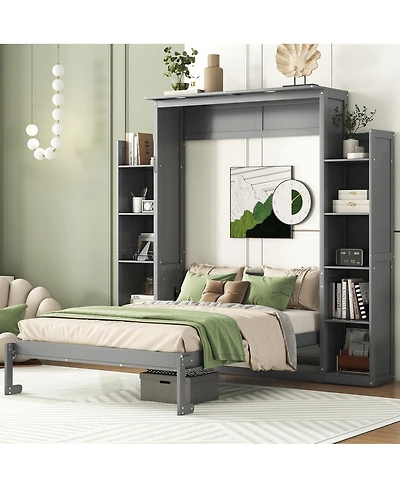 Streamdale Furniture Murphy Bed With Shelves and Led Lights