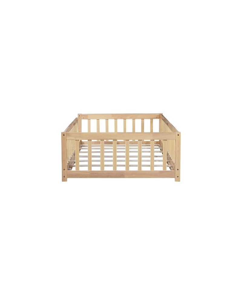 Streamdale Furniture Twin Size Floor Bed with Fence and Safety Guardrails