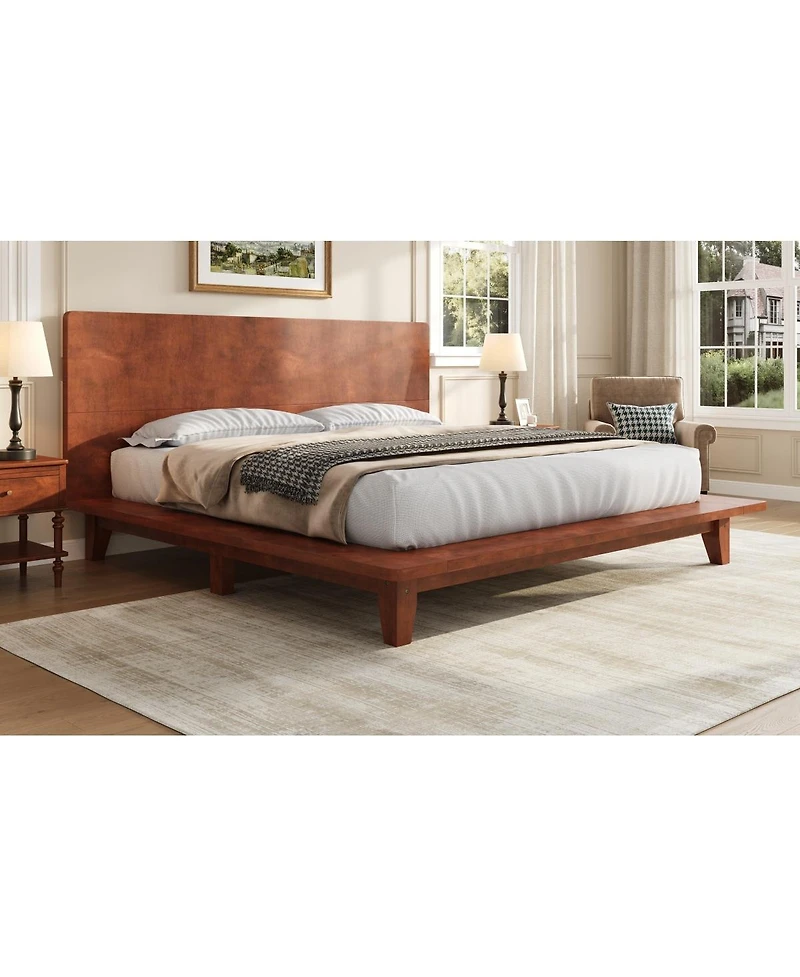 Streamdale Furniture Platform Bed Frame with Headboard , Wood Slat Support