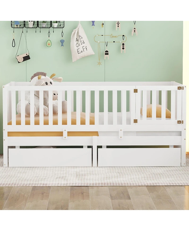 Streamdale Furniture Twin Wood Daybed With Drawers and Fence Rails