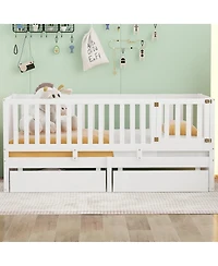 Streamdale Furniture Twin Wood Daybed With Drawers and Fence Rails