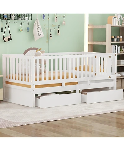 Streamdale Furniture Twin Wood Daybed With Drawers and Fence Rails