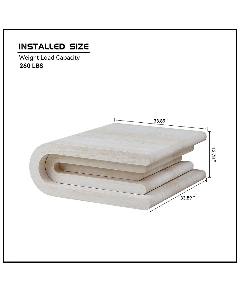 Streamdale Furniture Faux Travertine Square Coffee Table, Modern Layered Base