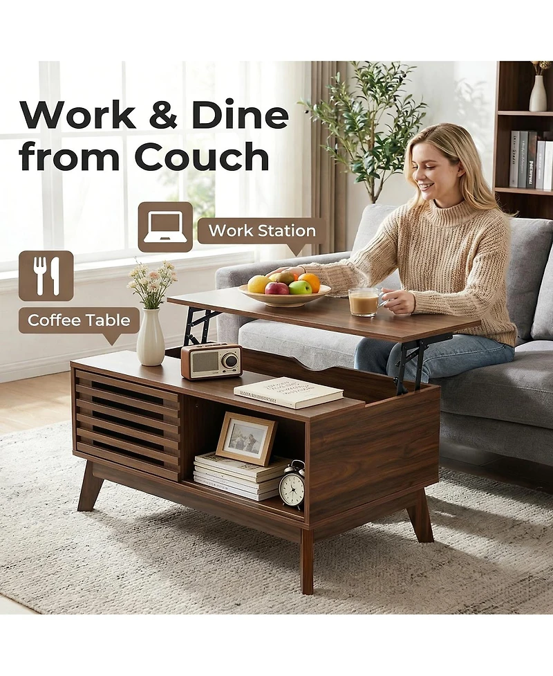 Streamdale Furniture Lift Top Coffee Table with Storage and Sliding Door