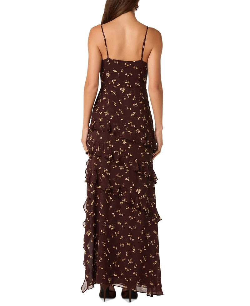Astr the Label Women's Chiffon Ruffle V-Neck Maxi Dress