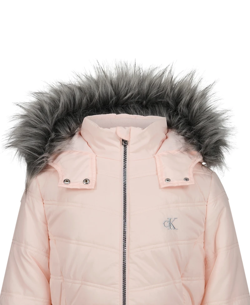 Calvin Klein Girls' 7-16 Aerial Hooded Puffer Jacket