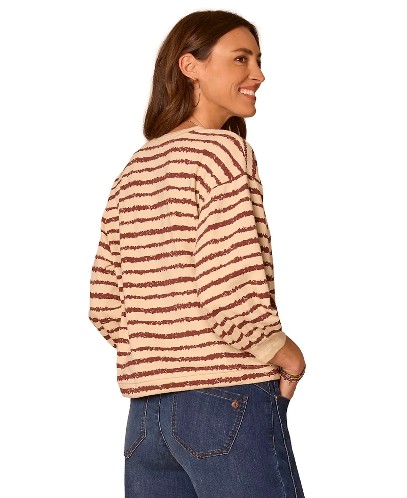 Democracy Petite Blouson-Sleeve V-Neck Knit Top
