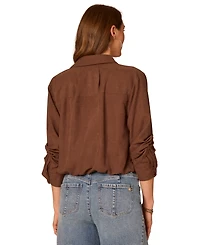 Democracy Petite Ruched-Sleeve Bubble-Hem Shirt