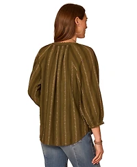 Democracy Petite Blouson-Sleeve Split Neck Woven Top