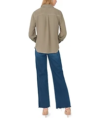 Vince Camuto Women's Contrast Stitch Button Front Collared Top