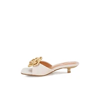London Rag Womens Sobhina Woven Floral Accent Kitten Heels