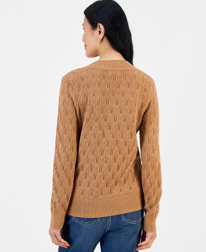 Style & Co Petite Pointelle V-Neck Cotton Sweater, Created for Macy's