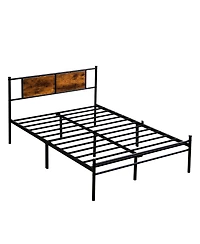 Lucky One King Size Metal Bed Frame with Wood Panel Headboard, Steel Structure, No Box Spring Needed, Under-Bed Storage