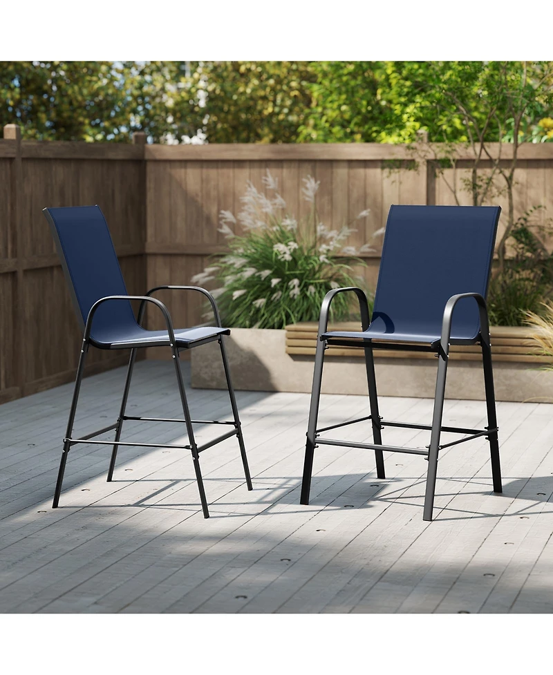 Sugift Outdoor Bar Stool Set of 2 with Fabric Seat and Curved Armrests, 29 in. Seat Height