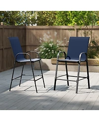 Sugift Outdoor Bar Stool Set of 2 with Fabric Seat and Curved Armrests, 29 in. Seat Height