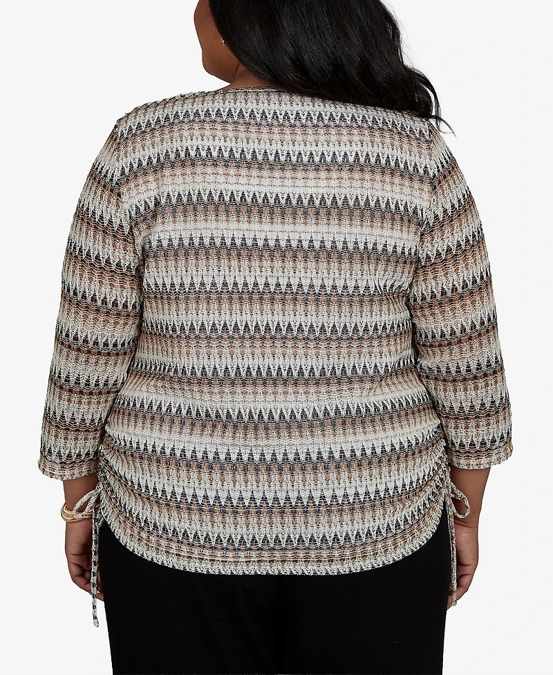 Alfred Dunner Plus Travel Advisory Biadere Textured Top with Necklace