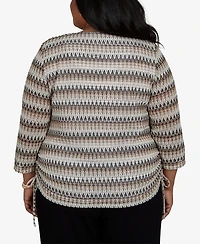 Alfred Dunner Plus Travel Advisory Biadere Textured Top with Necklace