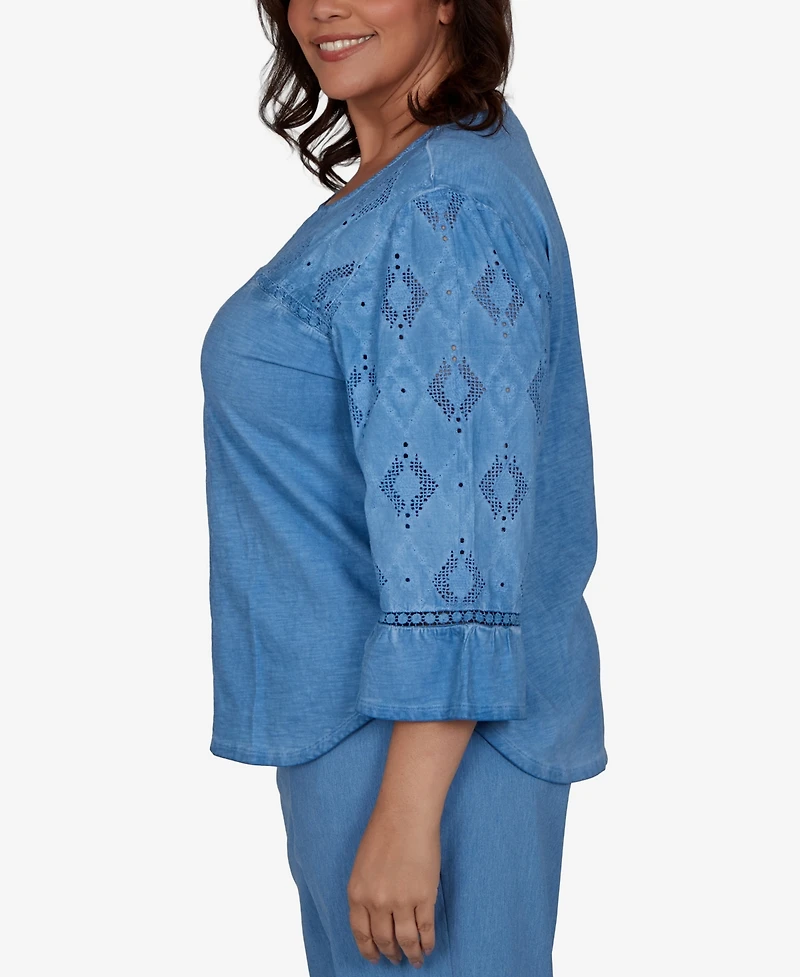Alfred Dunner Plus Provence Center Diamond Tonal Applique Top