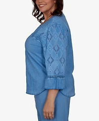 Alfred Dunner Plus Provence Center Diamond Tonal Applique Top