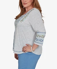 Alfred Dunner Plus Provence Center Diamond Embroidered Top