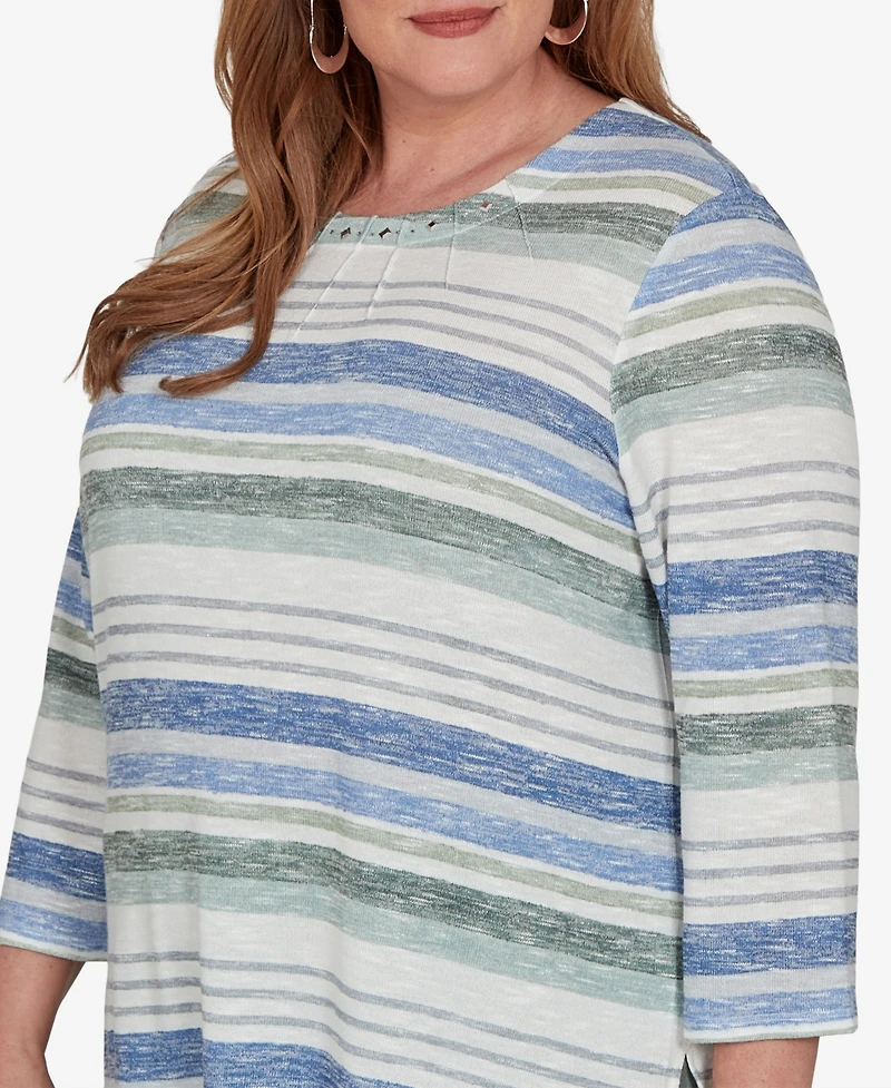Alfred Dunner Plus Provence Textured Biadere Stripe Knit Top