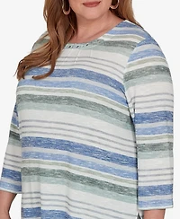 Alfred Dunner Plus Provence Textured Biadere Stripe Knit Top