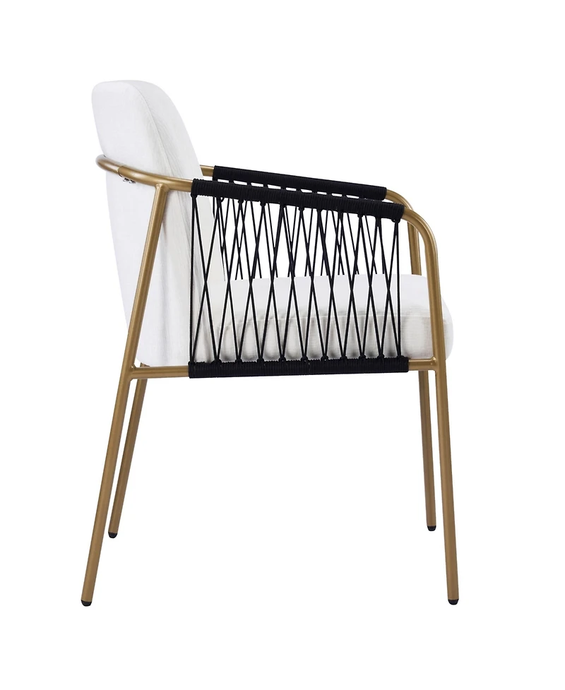 Boyel Living 2-Piece Modern Glam Dining Chairs, Metal Frame, Fabric Seat and Woven Arms, Mid-Century